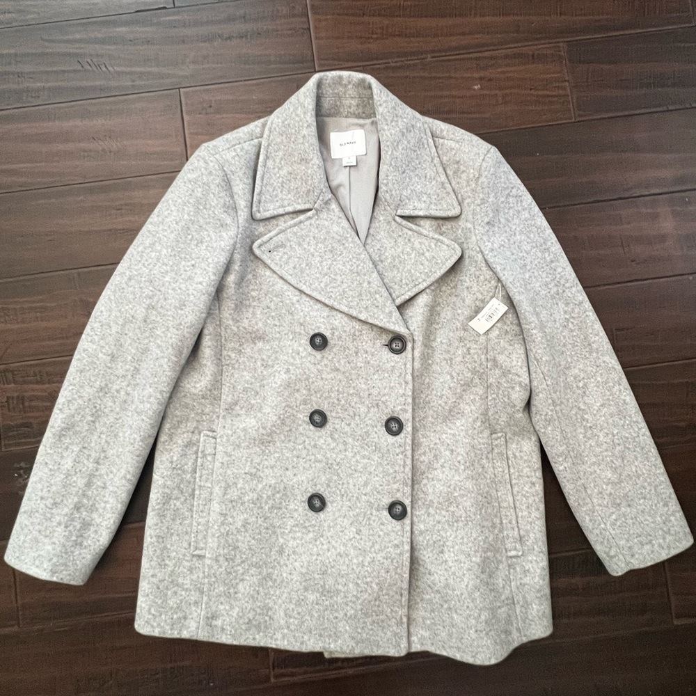 Old Navy wool-blend soft-brushed heather gray peacoat double breasted classic XL - Picture 4 of 6